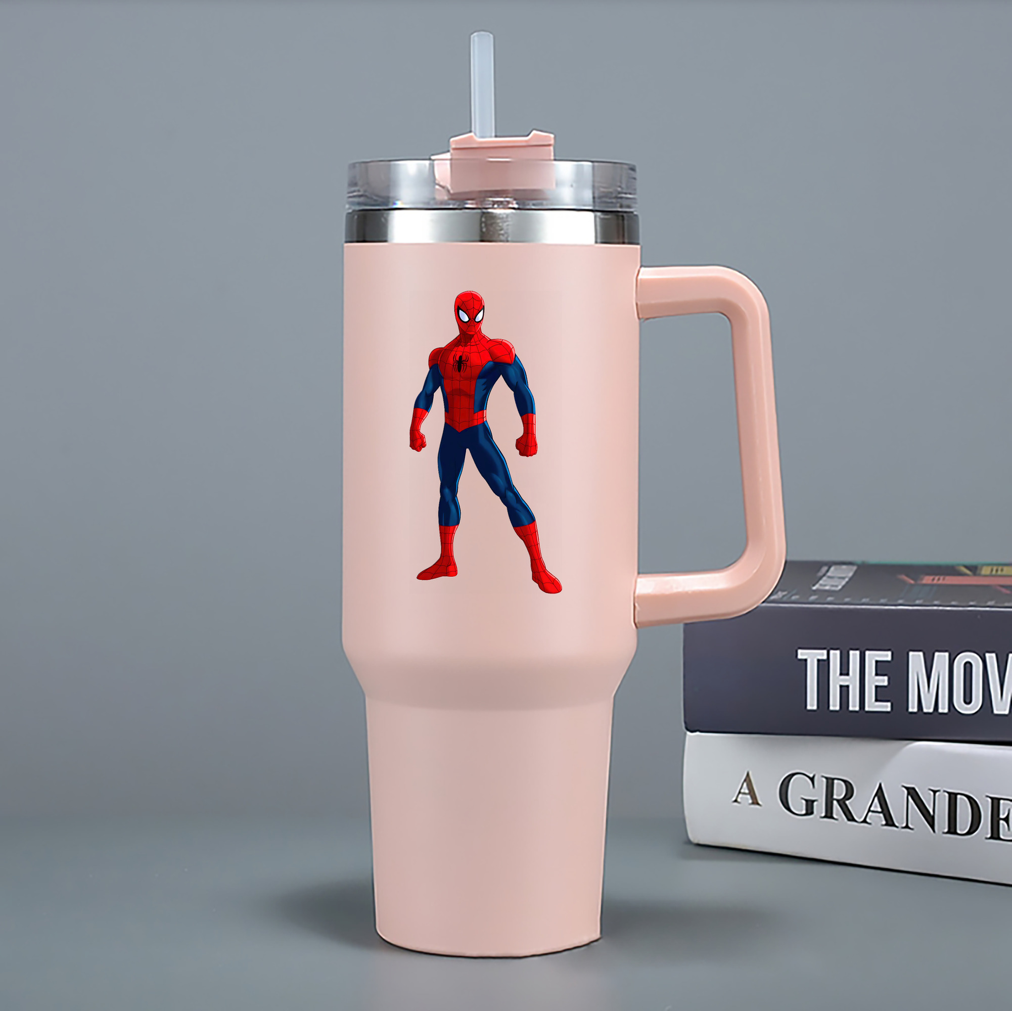 （画像用） Spider Man スパイダーマン 1200mL車用タンブラー - クリスタルステッカー（プラスチックストロー付き）